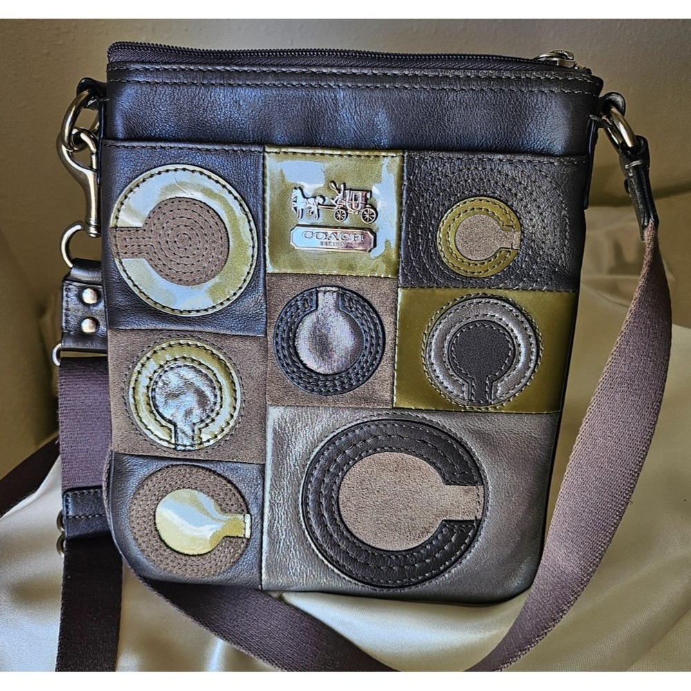 Coach Leather Mia Inlaid Suede Patchwork C Crossbody Bag in Grey 44299